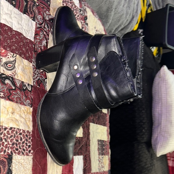 J.Renee Black Heeled Boots with Strap Detail - Picture 1 of 4